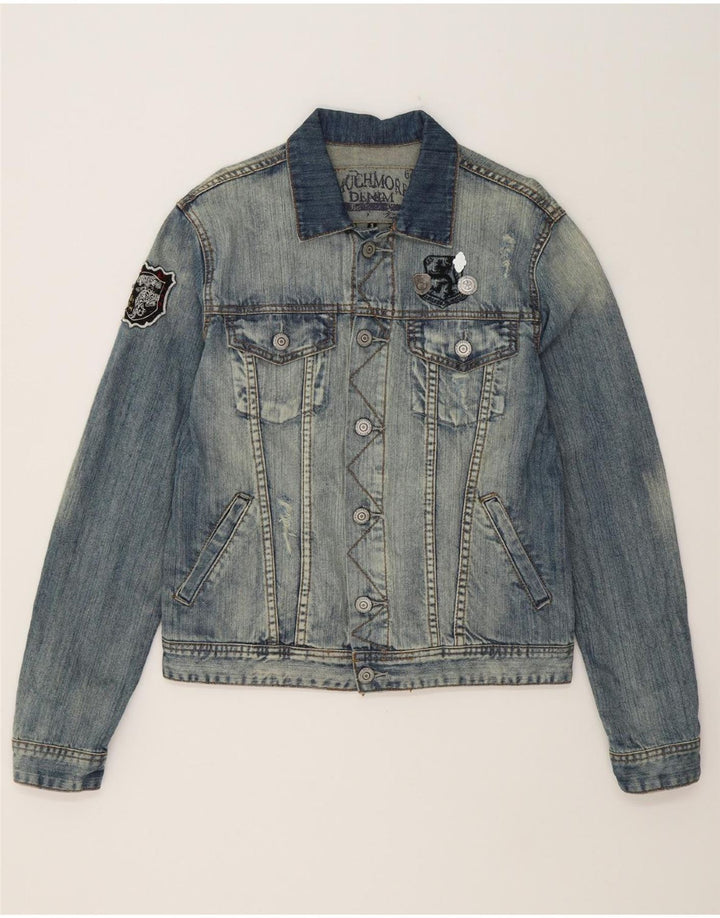 VINTAGE Mens Graphic Denim Jacket UK 36 Small Blue Cotton Vintage Vintage and Second-Hand Vintage from Messina Hembry 