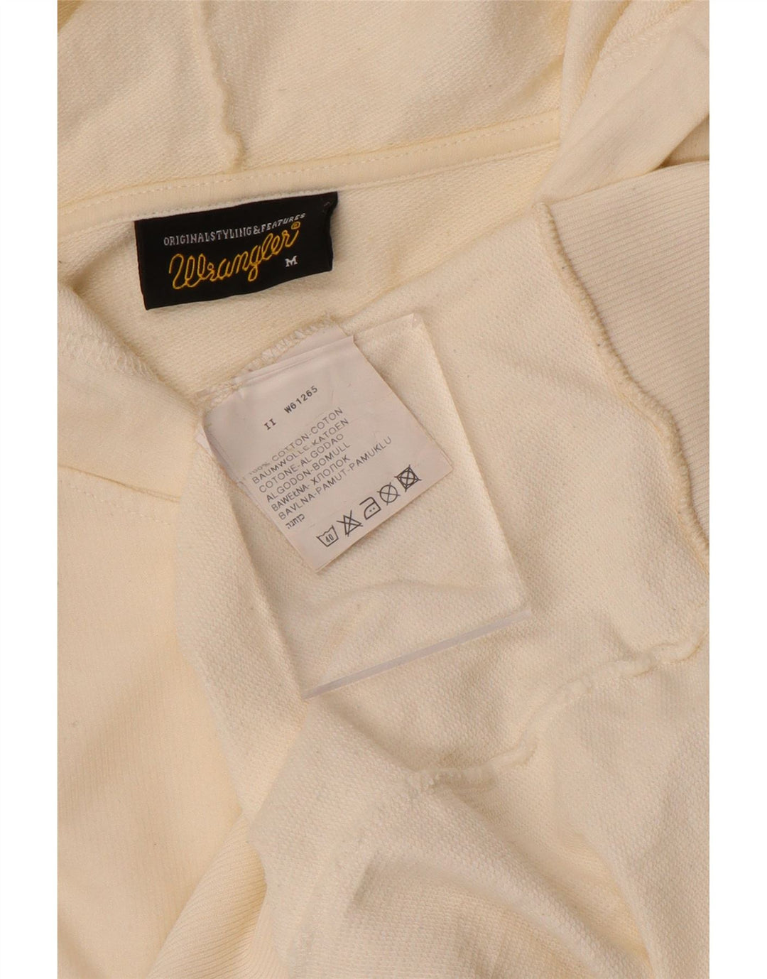 Wrangler Mens Zip Hoodie Sweater Medium Off White Cotton