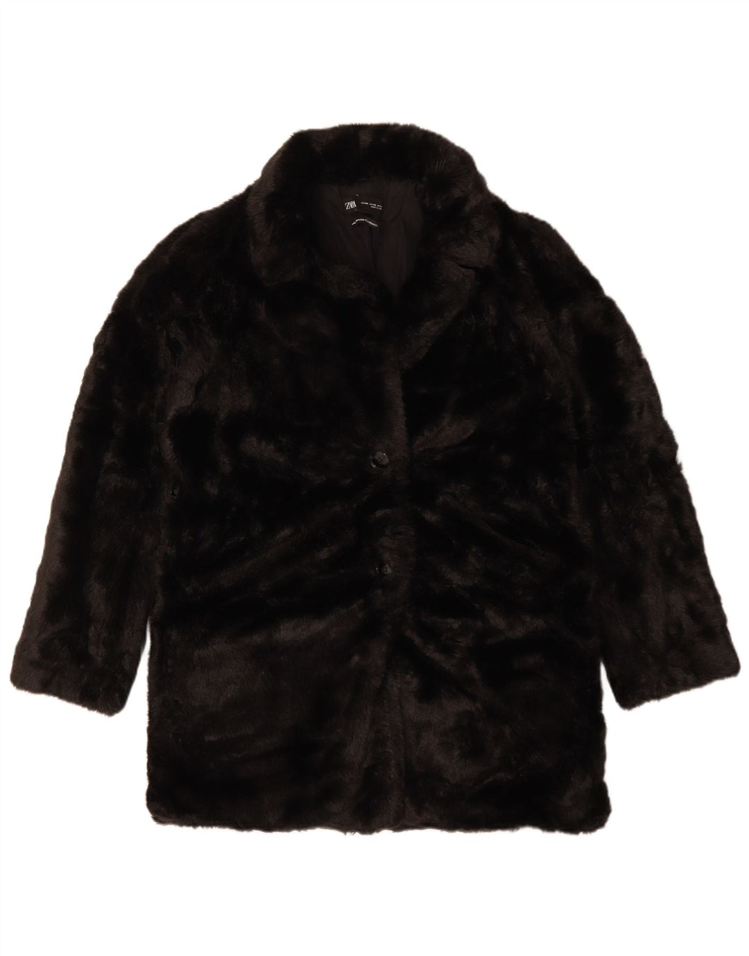 Zara Womens Oversized Faux Fur Overcoat UK 6 XS Black Polyester