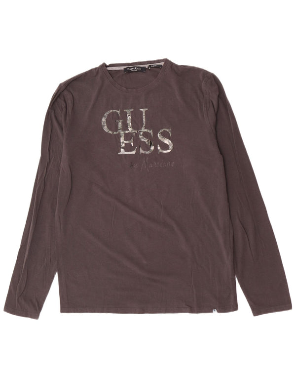 Guess By Marciano Mens Slim Fit Graphic Top Manga Larga Grande Gris Algodón