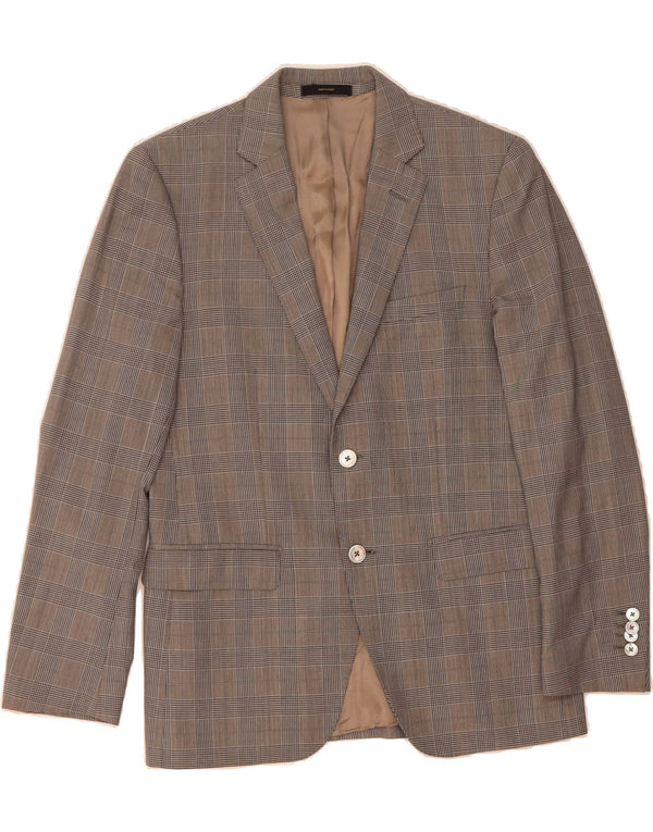 MASSIMO DUTTI Mens 2 Button Blazer Jacket EU 48 Medium Grey Check Wool