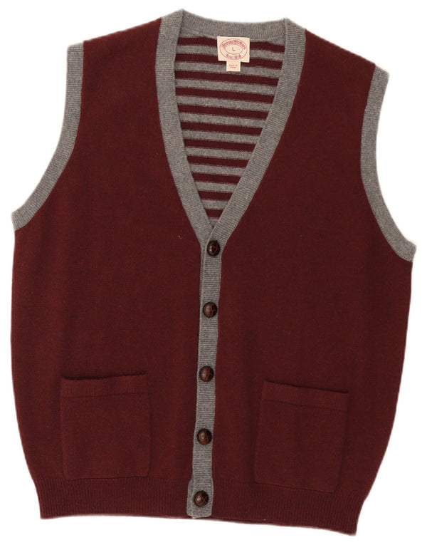 Pulover cardigan fără mâneci pentru bărbați Brooks Brothers, în dungi mari, bordeaux