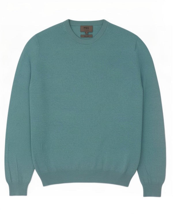 Maglione maglione girocollo da uomo Marks & Spencer in cotone blu medio