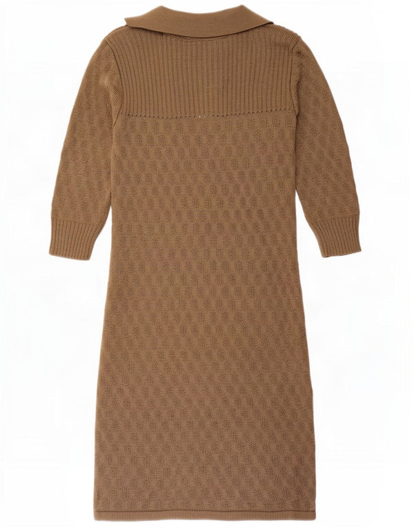 Topshop Vestido tipo jersey de manga 3/4 para mujer UK 10 Small Beige Acrílico