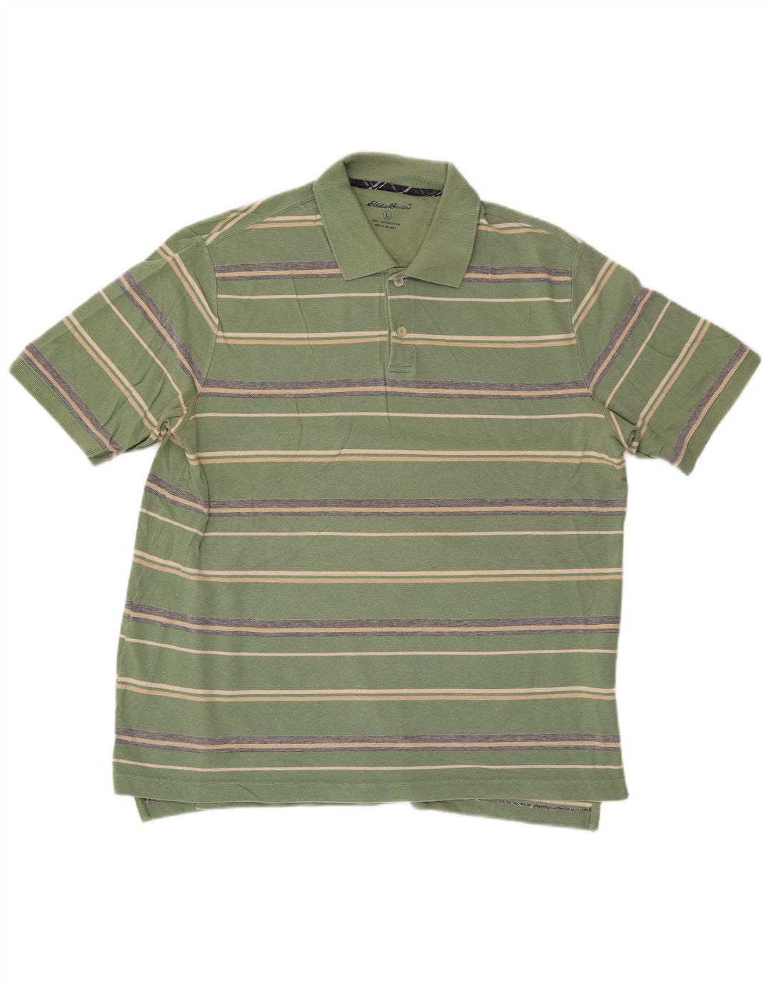 Eddie Bauer Mens Polo Shirt Large Green Striped Cotton
