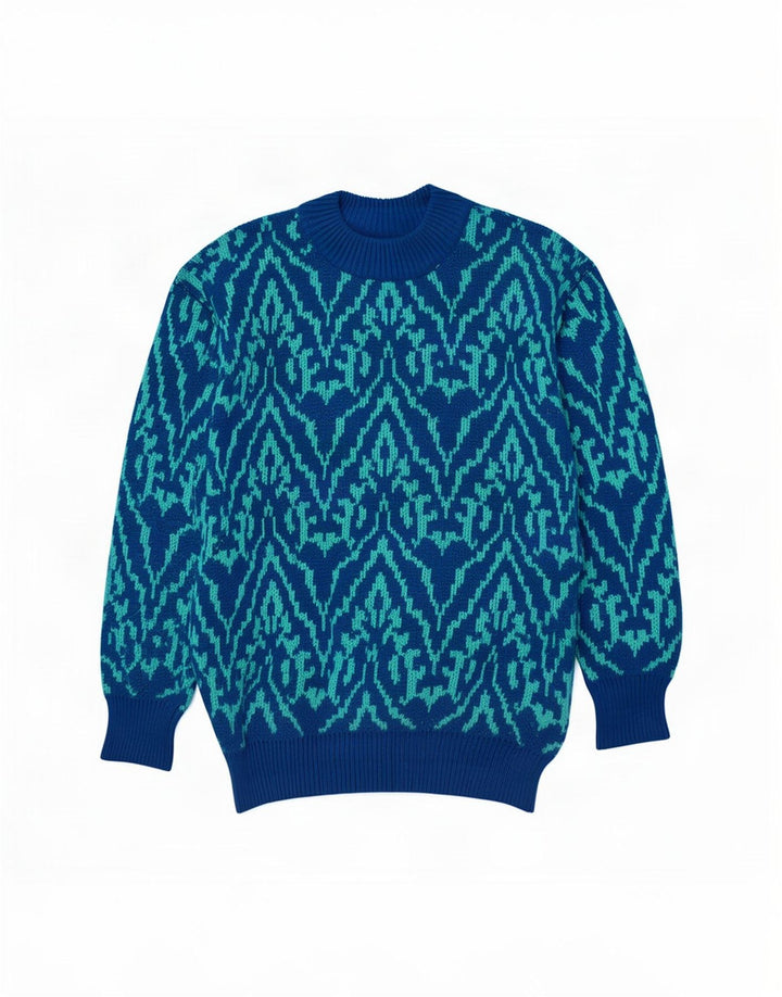 Vintage Mens Crew Neck Jumper Sweater Medium Blue Paisley
