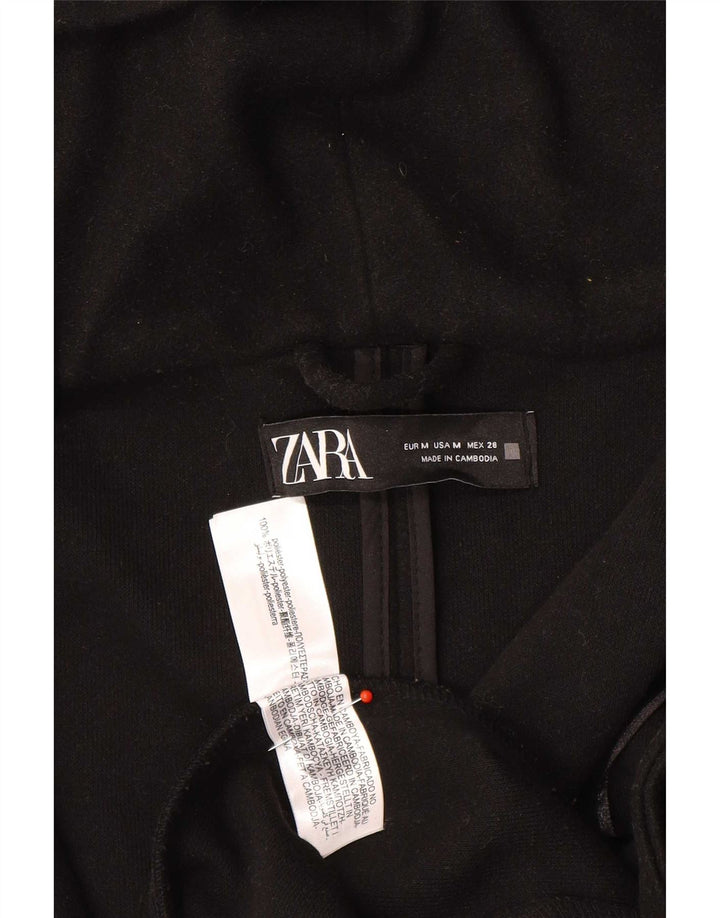 Zara Mujer Abrigo Con Capucha UK 44 Medio Negro Poliéster