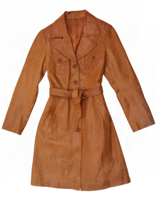 Casaco de couro feminino vintage IT 46 grande marrom