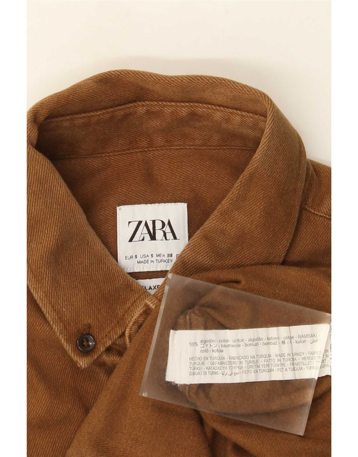 Zara Herren Jeanshemd Small Beige Baumwolle