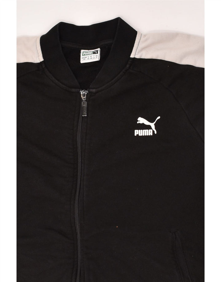 PUMA Womens Graphic Tracksuit Top Jacket UK 14 Large Black Cotton | Vintage Puma | Thrift | Second-Hand Puma | Used Clothing | Messina Hembry 