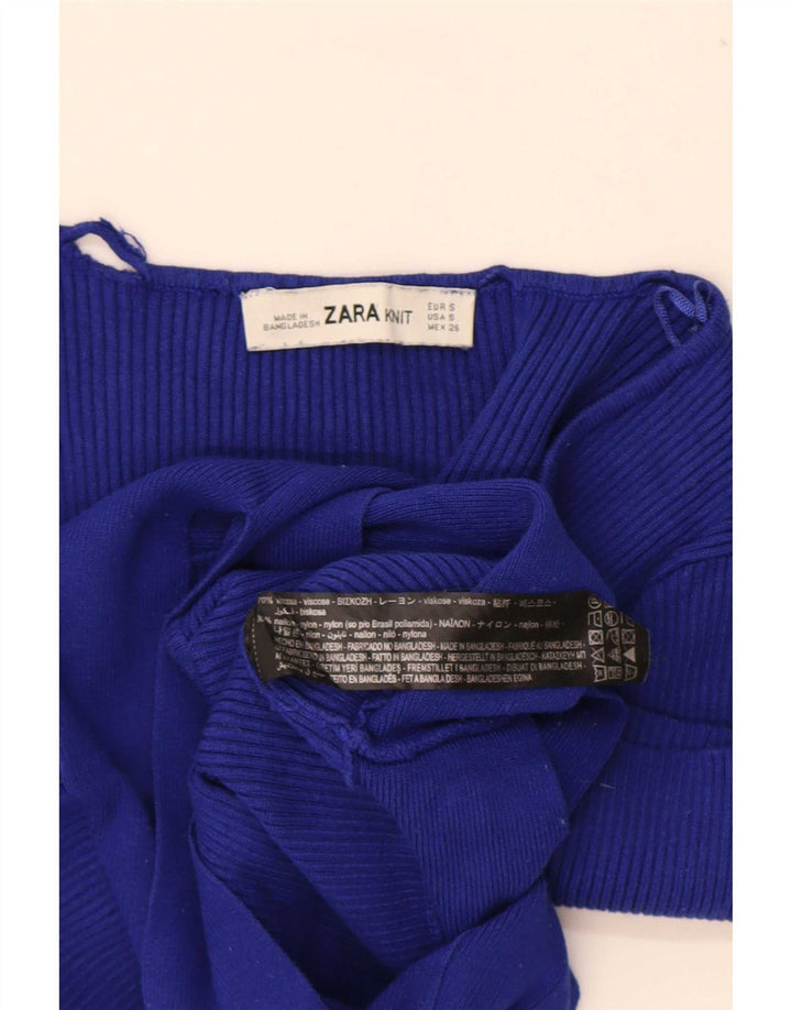 Zara Womens Crop Top UK 8 Small Blue Viscose