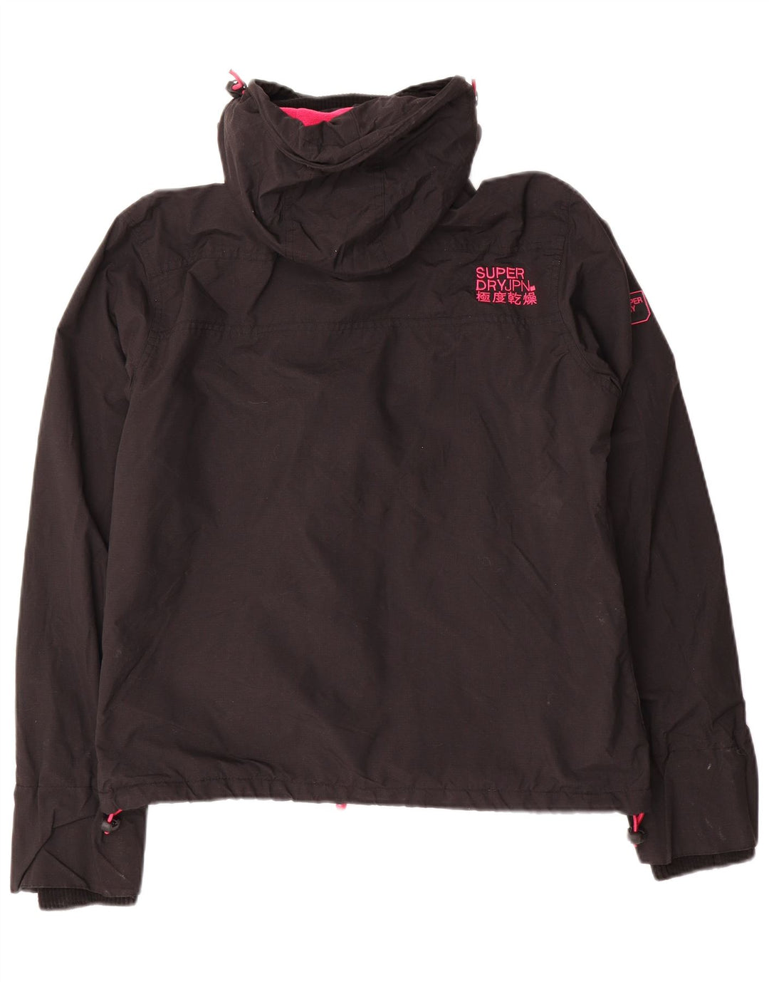 SUPERDRY Womens Windcheater Hooded Windbreaker Jacket UK 14 Medium Black