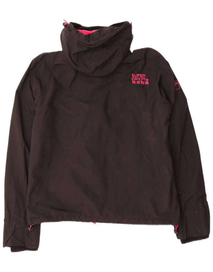 SUPERDRY Womens Windcheater Hooded Windbreaker Jacket UK 14 Medium Black