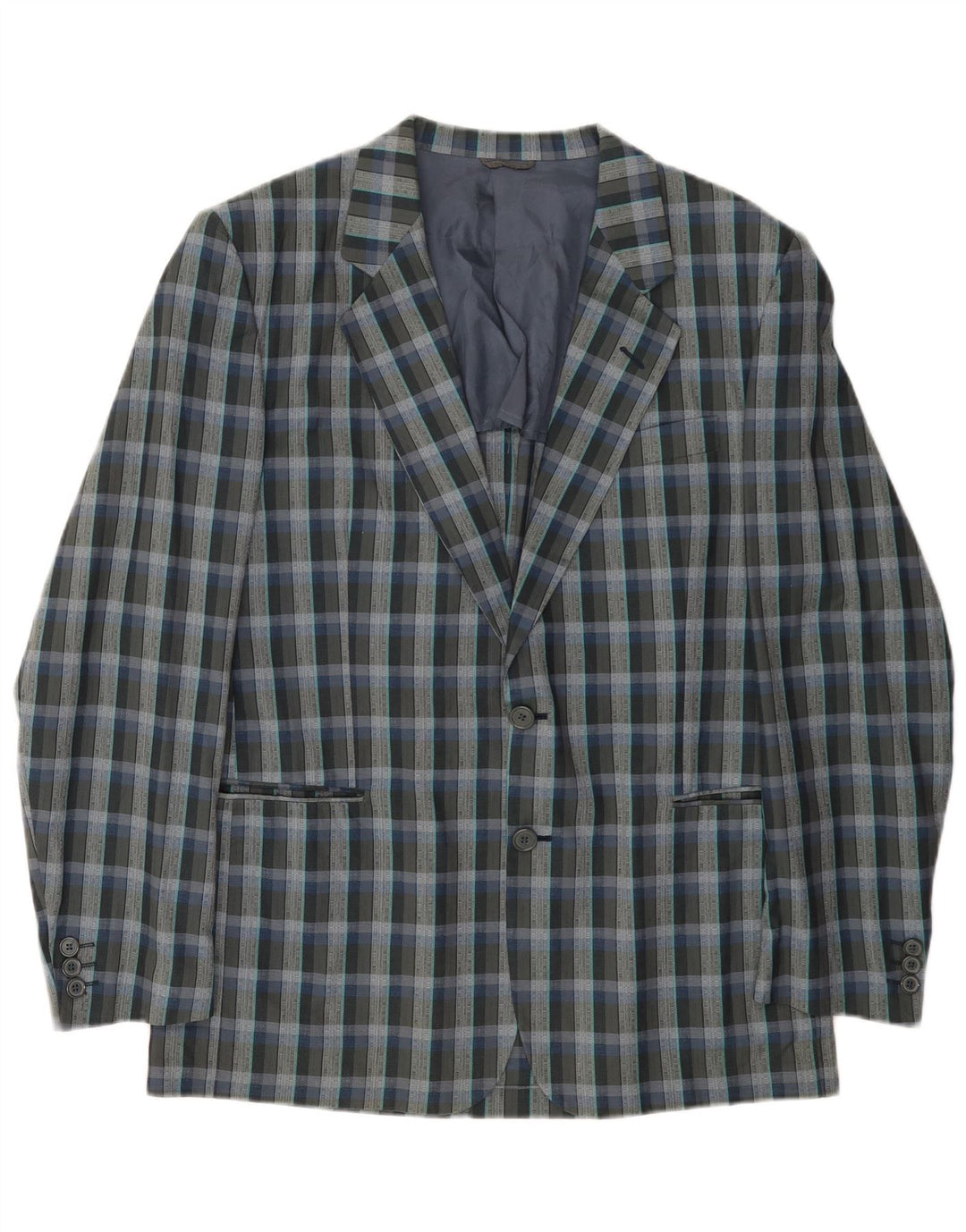 Vintage hombres 2 botones Blazer chaqueta Reino Unido 38 cheque gris medio