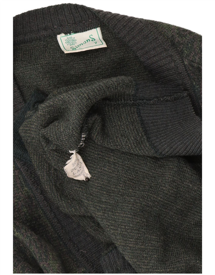 Vintage Mens Cardigan Sweater Large Khaki Geometric Wool