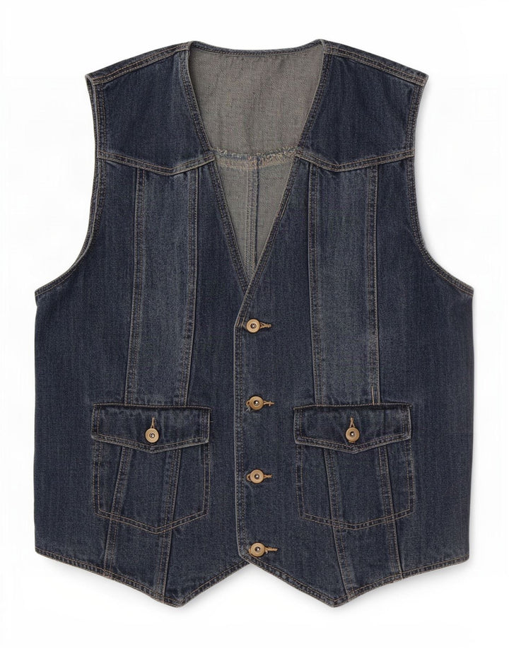Vintage Mens Denim Waistcoat IT 52 Large Blue Cotton