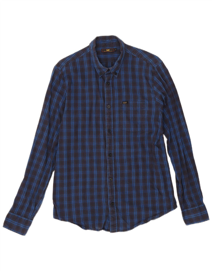Lee Herren-Flanellhemd, mittelblau, kariert, Baumwolle