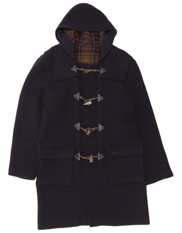 Barbour Mens Hooded Duffle Coat UK 36 Small Navy Blue Wool