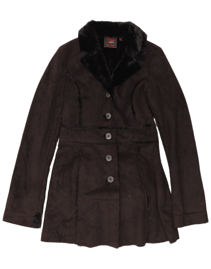 Vintage Womens Sherpa Overcoat UK 12 Medium Black