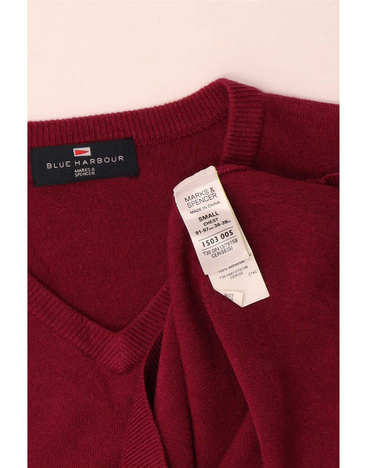 Marks & Spencer Mens Blue Harbour V-Neck Jumper Sweater Small Red Acrylic