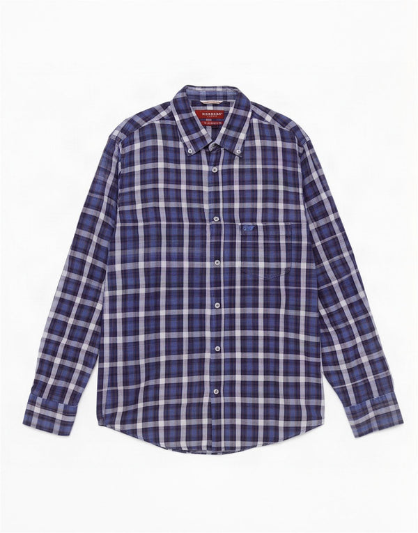 Carrera Mens Regular Fit Flannel Shirt Medium Navy Blue Check Cotton