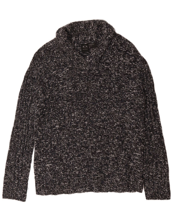 Armani Exchange Uomo Maglione con collo a scialle Maglione grande acrilico nero chiazzato
