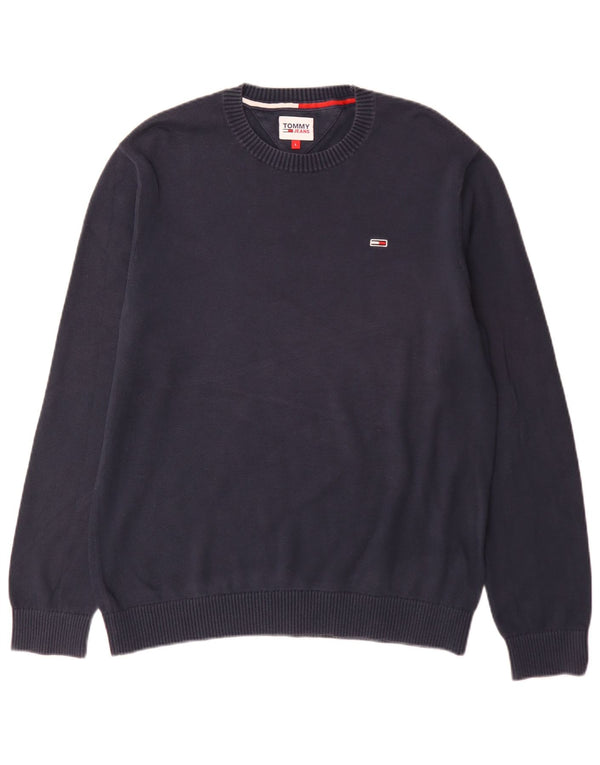 Męski sweter z okrągłym dekoltem Tommy Hilfiger, duży, granatowy, bawełniany