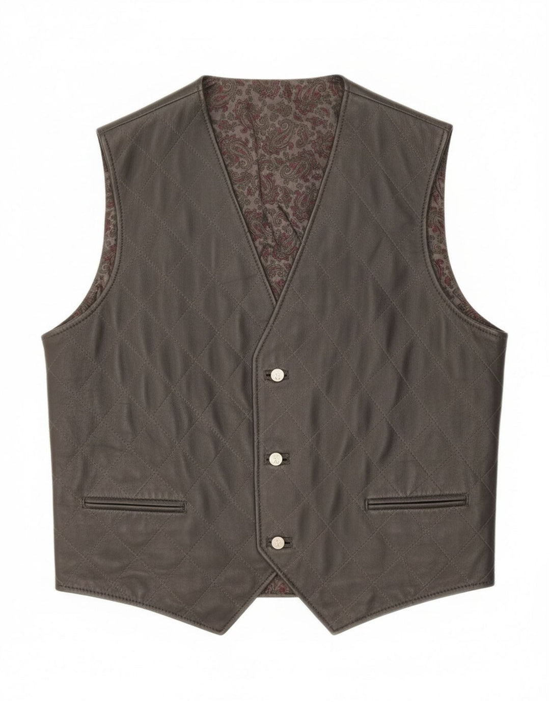 Vintage Mens Leather Waistcoat Large Black Paisley