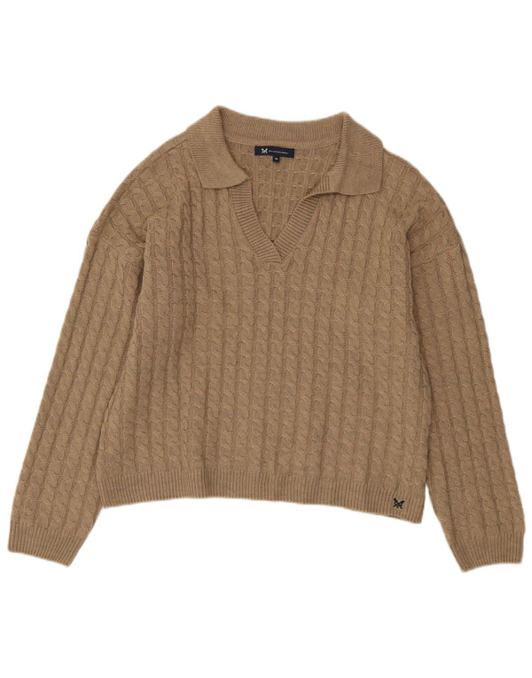 Besætningstøj Dame Polo Neck Jumper Sweater UK 16 Stor Beige Akryl