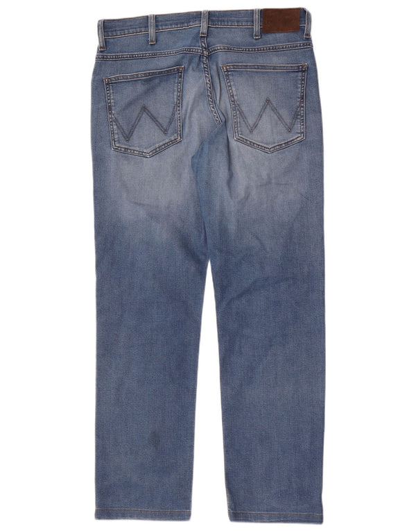 Wrangler Mens Distressed Straight Jeans W32 L30 kék