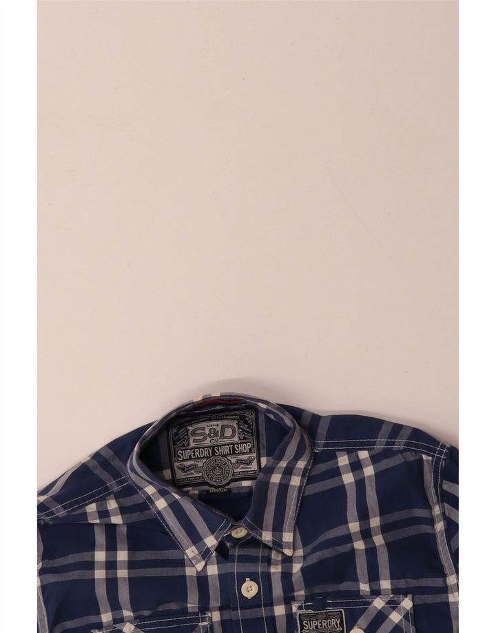 SUPERDRY Mens Shirt Medium Blue Plaid Cotton