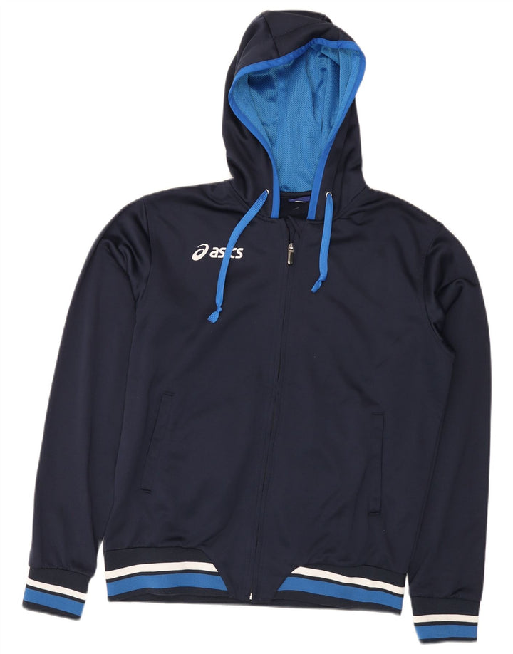 Asics Mens Hooded Tracksuit Top Jacket Medium Navy Blue Colourblock