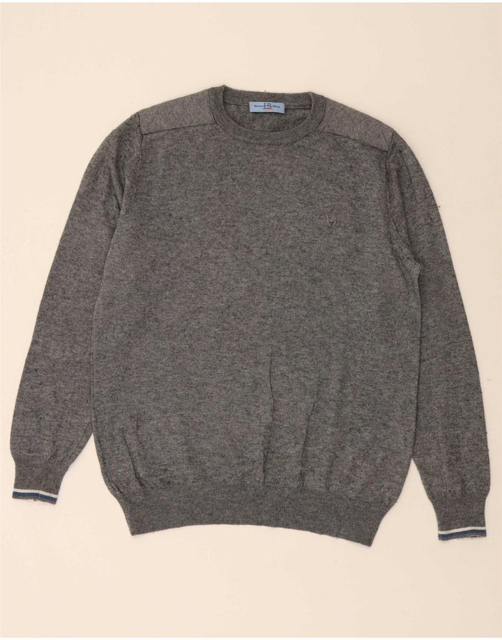 HARMONT & BLAINE Mens Crew Neck Jumper Sweater Large Grey Wool