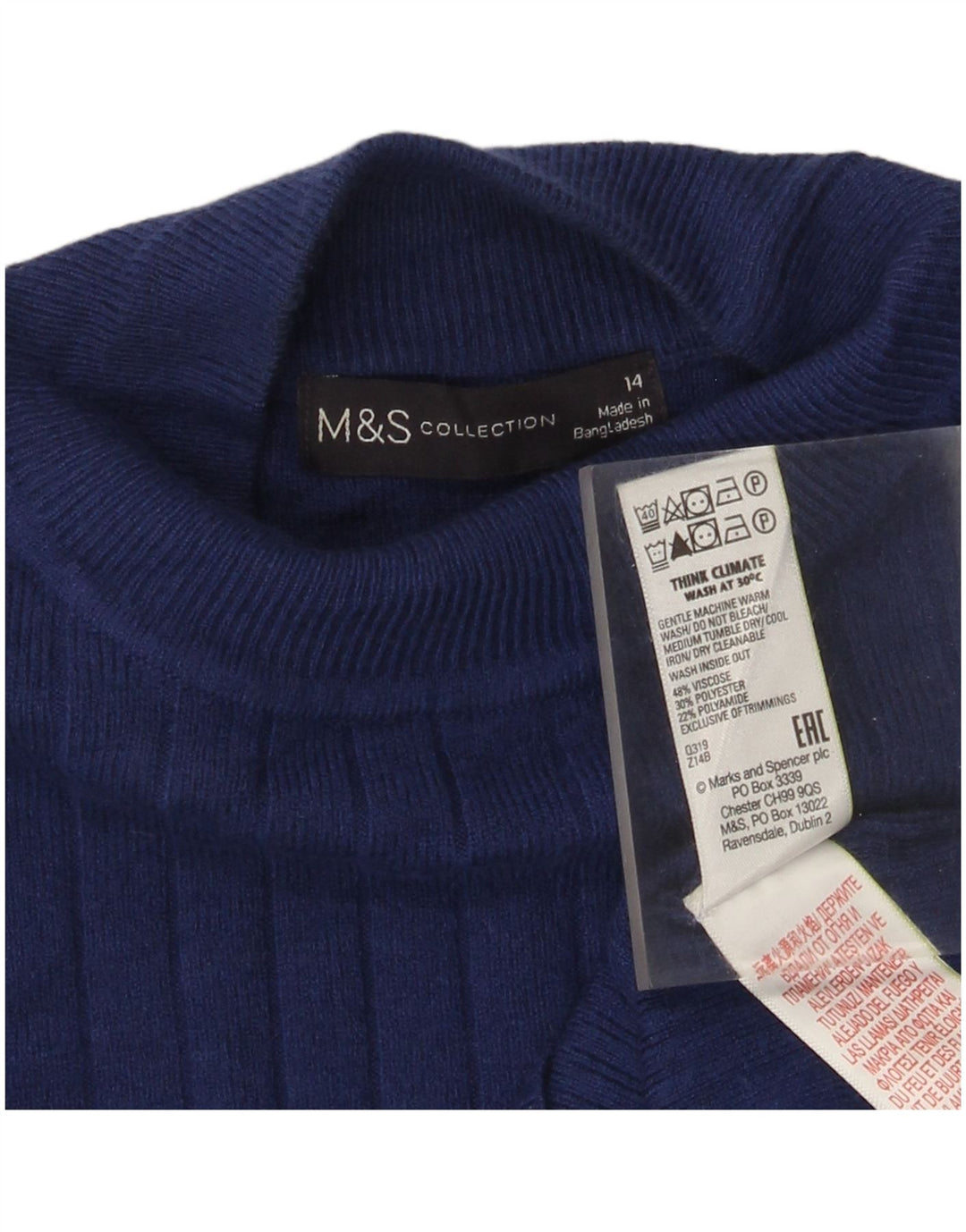 Женский джемпер с высоким воротником Marks & Spencer, Великобритания 14, средний синий
