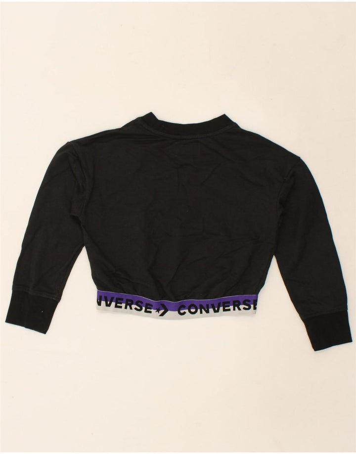 CONVERSE Girls Crop Graphic Sweatshirt Jumper 8-9 Years Small  Black Vintage Converse and Second-Hand Converse from Messina Hembry 