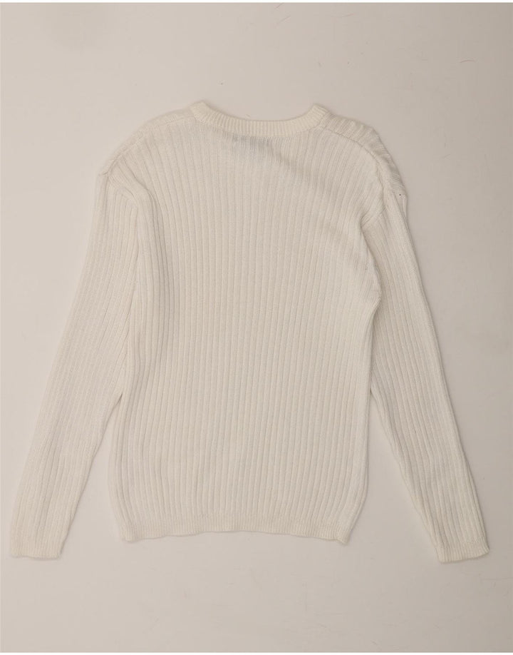 JOHN F GEE Womens V-Neck Jumper Sweater IT 48/50 XL White Cotton Vintage John F Gee and Second-Hand John F Gee from Messina Hembry 
