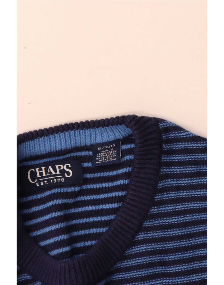 Chaps Mens Crew Neck Jumper Sweater XL Blue Striped Cotton