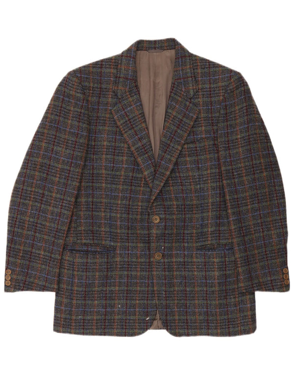 vintage Mens 2 Button Blazer Jacket UK 40 Grande laine à carreaux gris