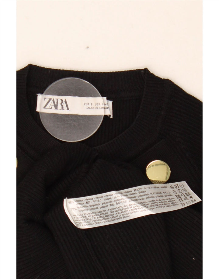 Zara Womens Crop Top Long Sleeve UK 8 Small Black Viscose