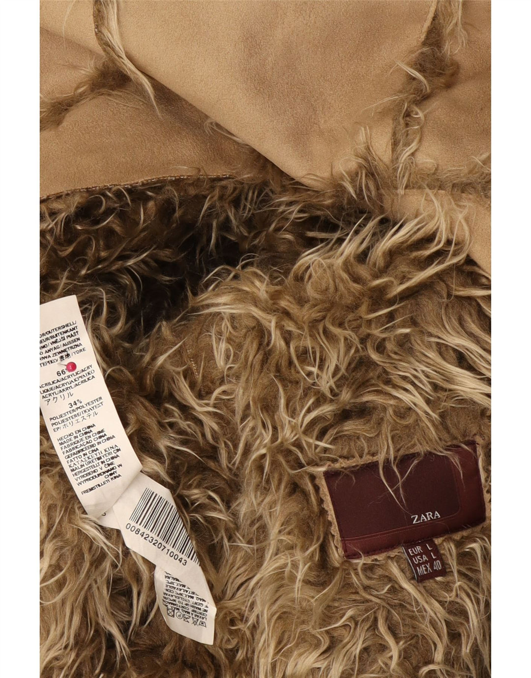 Zara Damen Sherpa Jacke UK 16 Large Beige Acryl