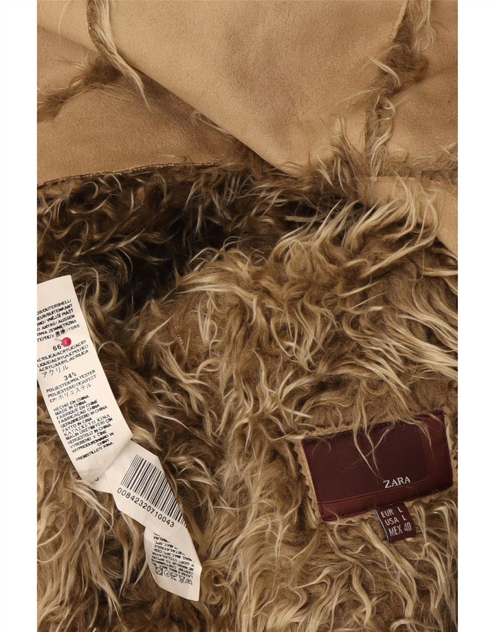 Zara Damen Sherpa Jacke UK 16 Large Beige Acryl