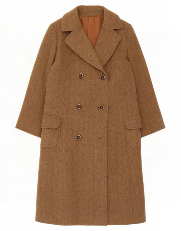 Vintage mujer abrigo de doble pecho Reino Unido 14 gran espiga beige