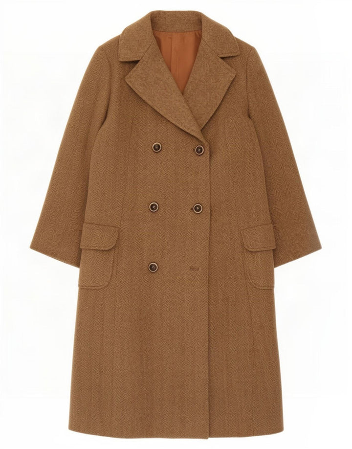 Cappotto doppiopetto vintage da donna UK 14 grande spina di pesce beige