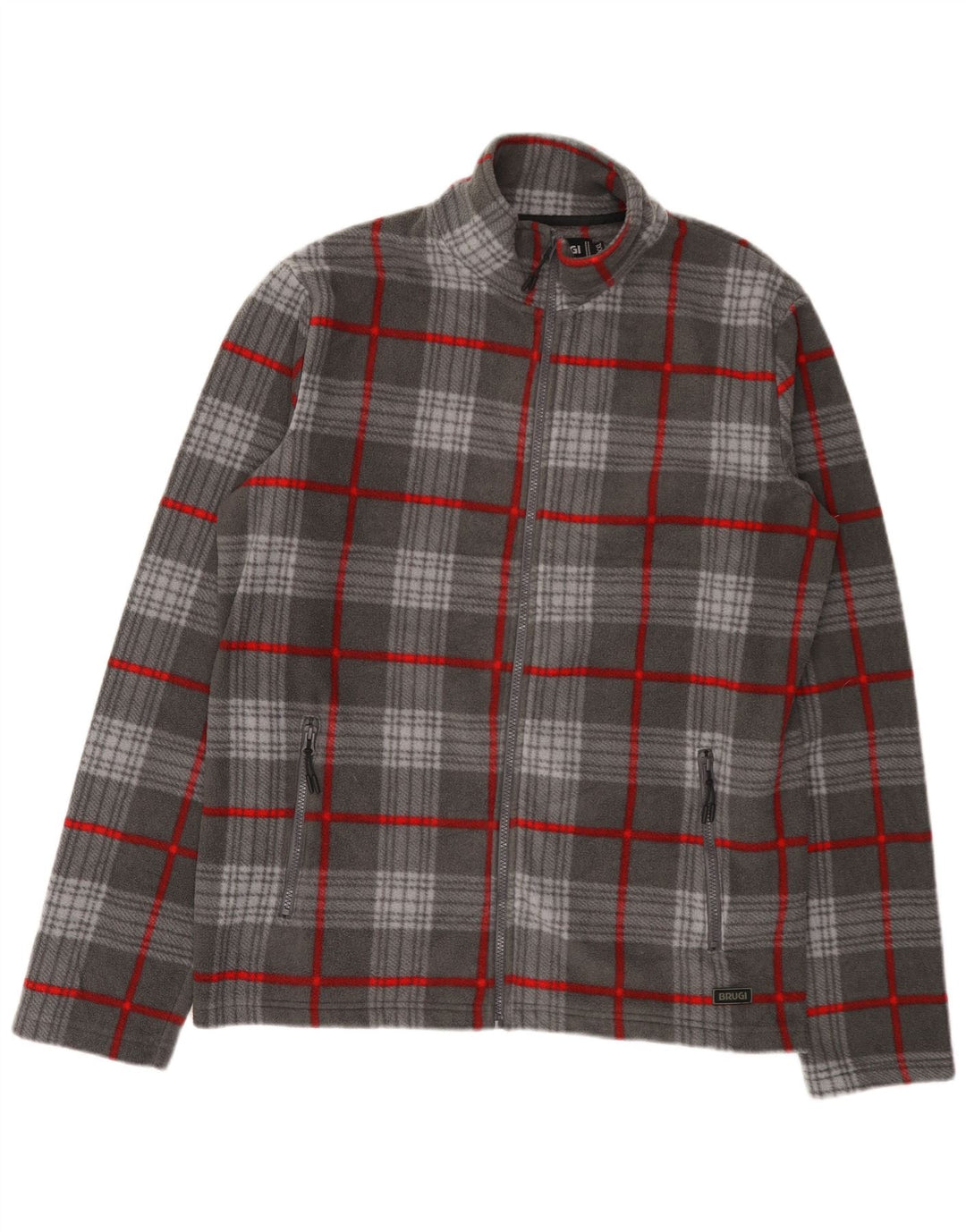 BRUGI Mens Fleece Jacket UK 44 2XL Grey Check Polyester Vintage Brugi and Second-Hand Brugi from Messina Hembry 