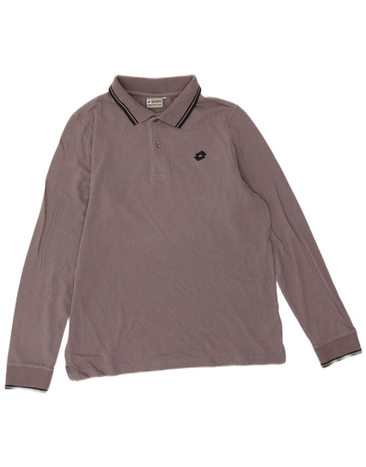 Lotto Mens Long Sleeve Polo Shirt Small Grey Cotton
