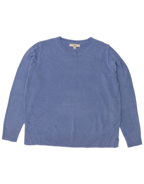 Marks & Spencer Womens Boat Neck Jumper Sweater UK 14 Large Blue Acrylic