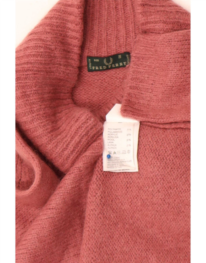 Fred Perry Womens Crop Turtle Neck Jumper Sweater UK 10 Small Pink
