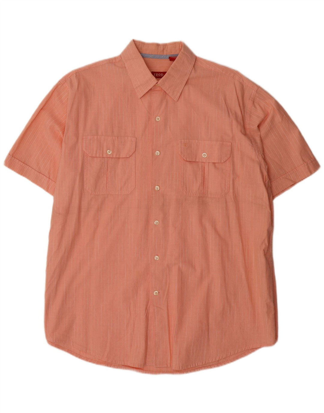 IZOD Mens Short Sleeve Shirt Large Orange Striped Cotton