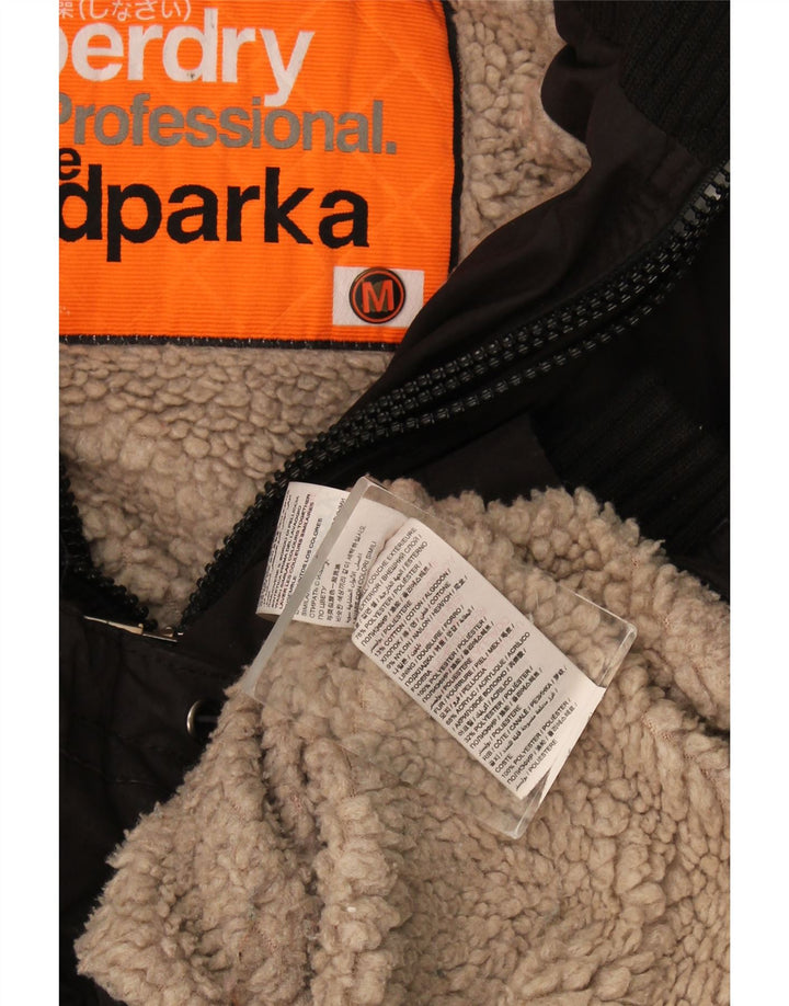 Damska kurtka parka z kapturem Superdry Windparka UK 14, średni czarny poliester