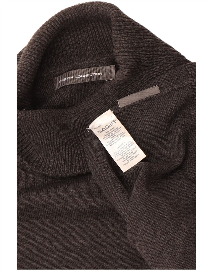 French Connection Mens Roll Neck Jumper Sweater Large Brown Cotton